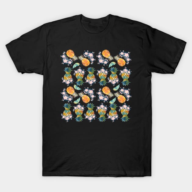 Tropical Midnight Flowering Pineapple T-Shirt by Mr Bushido